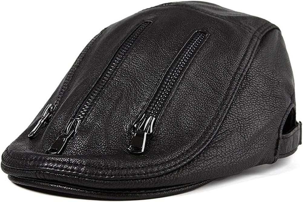 Berets for Men Leather Flat Caps Male Adjustable Ivy Cap Zipper