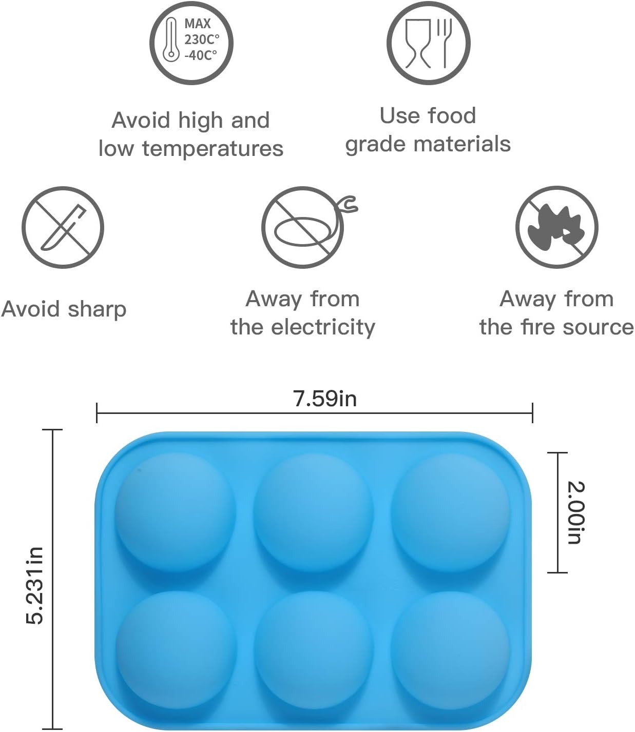 Medium 6-Cavity Semi Sphere Silicone Mold 3pc Cocoa Chocolate Bombs Molds for Chocolate, Candy, Cake, Jelly, Mousse Making Blue