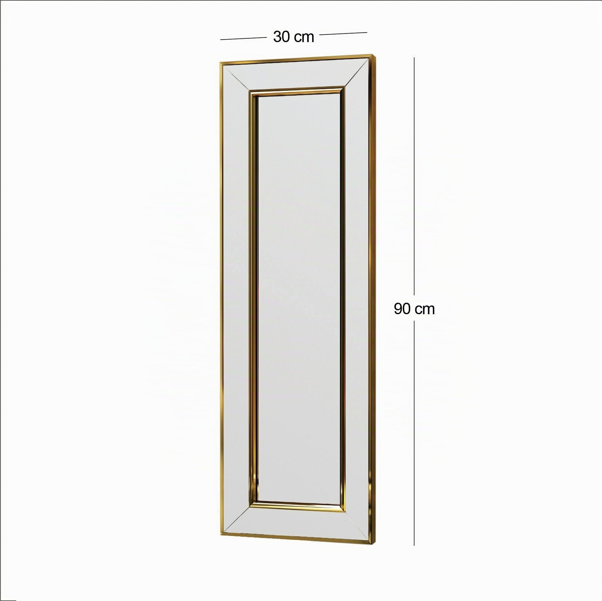 Dmora - Specchio Musca, Specchiera, Articolo d'arredo a muro, Decorazione con specchio, 30x3h90 cm, Oro