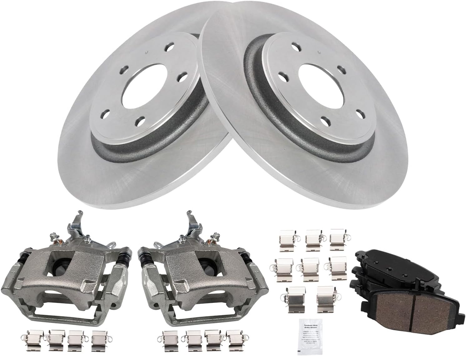 TRQ Rear Brake Pad & Rotor Kit Brake Caliper Brake Pads Brake Rotor Ceramic Compatible with 2012-2018 Dodge Journey BKA39659