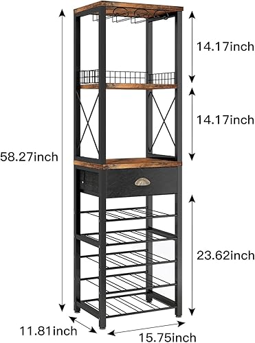 Miniatura 7 de Homeiju Estante de vino independiente para piso, gabinete de bar para licores y vasos, gabinete de barra de 4 niveles con mesa, soporte para vidrio,