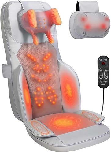 Cojín de masaje Shiatsu para cuello y espalda con calor - Amasamiento 4D y vibración para alivio muscular, diseño de doble cuello, intensidad y Gris