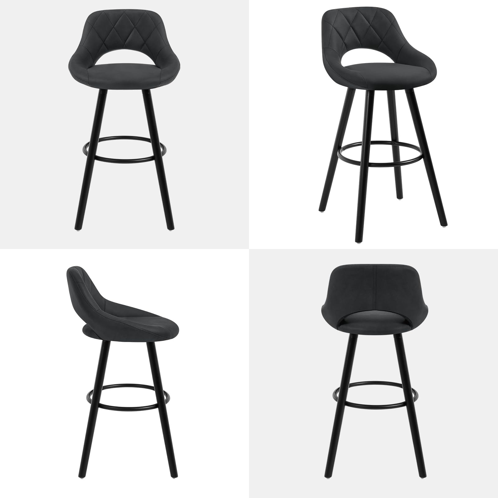 WOLTU Taburete Cocina Alto con Respaldo Ahuecado y Reposapiés, para Bistro, Cafeteria y Cocina, con Funda de Tela Sintética y Patas de Madera, Antracita