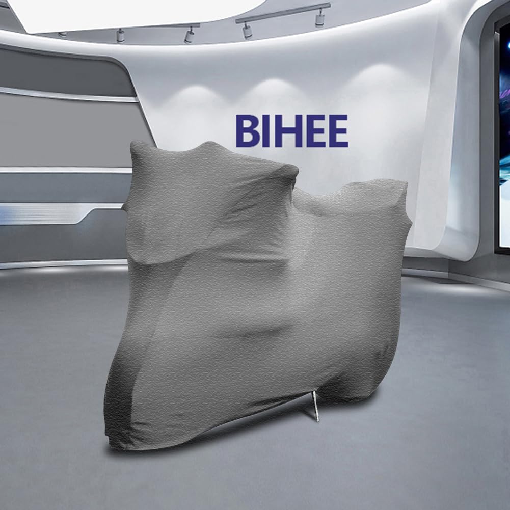 BHIEE Telo Coprimoto Elastico per Interno – Stretch Traspirante Antipolvere per Garage, per Scooter e Moto, 245 x 104 x 125 cm, Grigio Chiné Chiaro