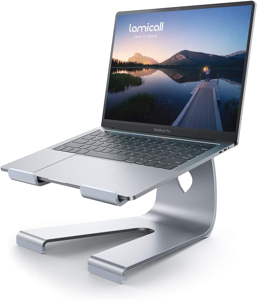Lamicall Laptop Stand Riser for Desk : Ergonomic Aluminum Computer Notebook Laptop Holder Lift Elevator for Desktop, Compatible with MacBook Air Pro, Dell XPS, HP (10-17 inch) - Silver