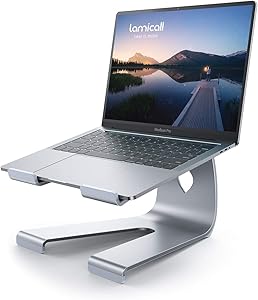 Lamicall Laptop Stand Riser for Desk : Ergonomic Aluminum Computer Notebook Laptop Holder Lift Elevator for Desktop, Compatible with MacBook Air Pro, Dell XPS, HP (10-17 inch) - Silver