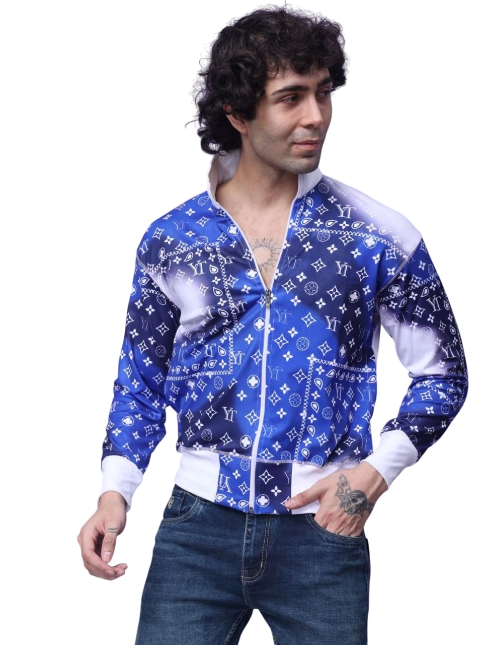 yellow tree Dark & Light Blue Printed Stretchable Men Jacket (Dark&LightBlueYT-XL)-picture-50