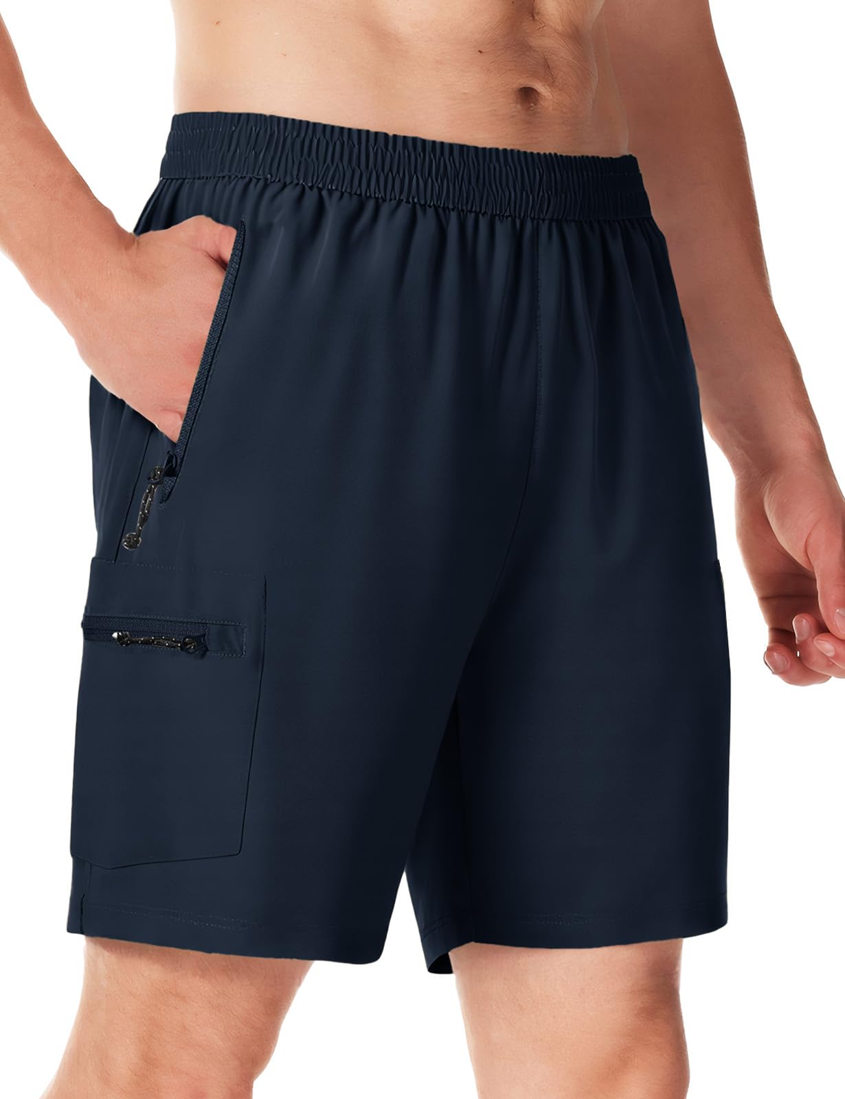 TBMPOY Men's Athletic Running Shorts 7" Quick Dry Hiking Cargo Workout Sports Lightweight Shorts with 4 Zipper Pockets