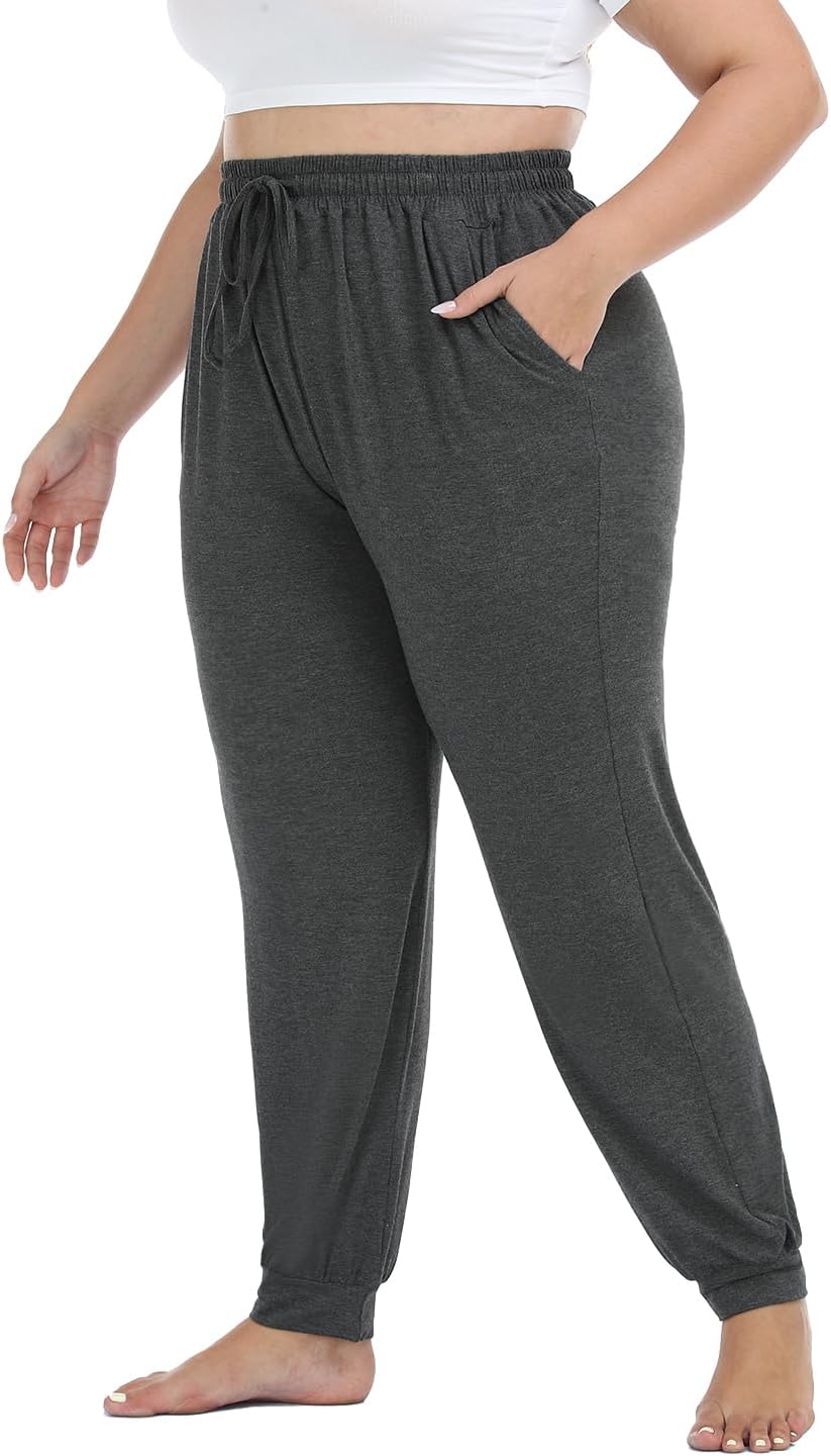 Women's Plus Size Joggers Cotton Sweatpants Casual Lounge Yoga Pants Drawstring with Pockets