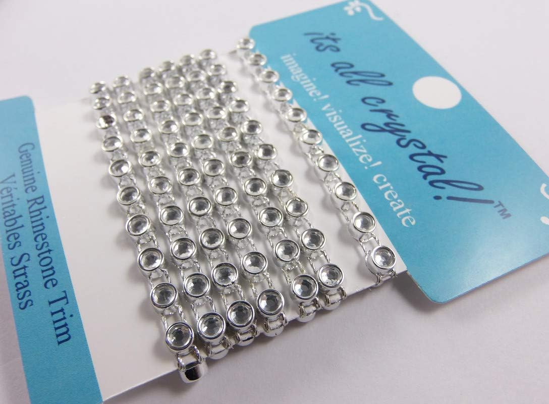 12 Pcs Genuine Rhinestones Braid Trim Strap - Silver Finish - Round Shapes for Wedding Supply Dress Invitations Evening Wear Doll Renaissance Outfit Gift Wraps