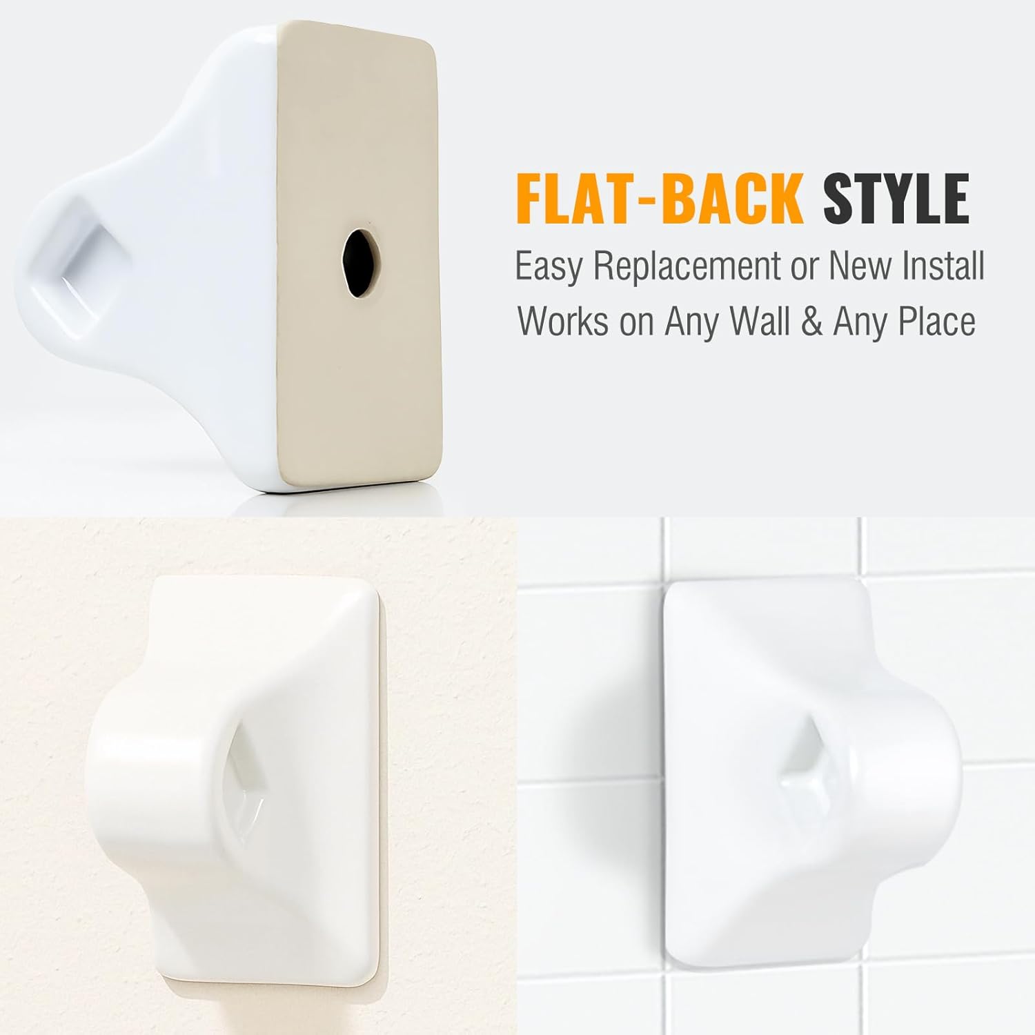 2 Pack Ceramic Towel Bar Holder Brackets - Flat Back Porcelain Towel Bar Ends, Ceramic Towel Rack Replacement for Bathroom Wall or Kitchen (Rod Not Included)