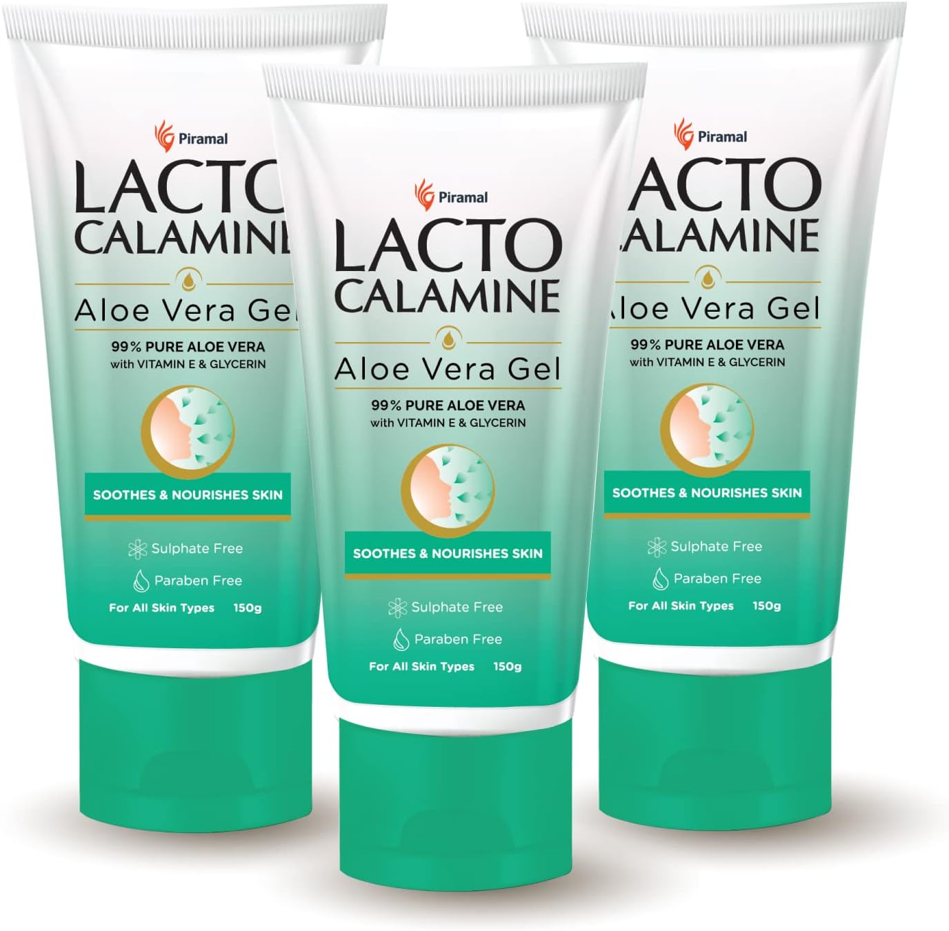 Lacto Calamine Aloe Vera Gel For Face | 150g Each - Pack of 3 | Moisturizer For Face With 99% Pure Natural AloeVera, Vitamin E & Glycerin For Hydrating Skin, Body & Hair | No Parabens, No Sulphates