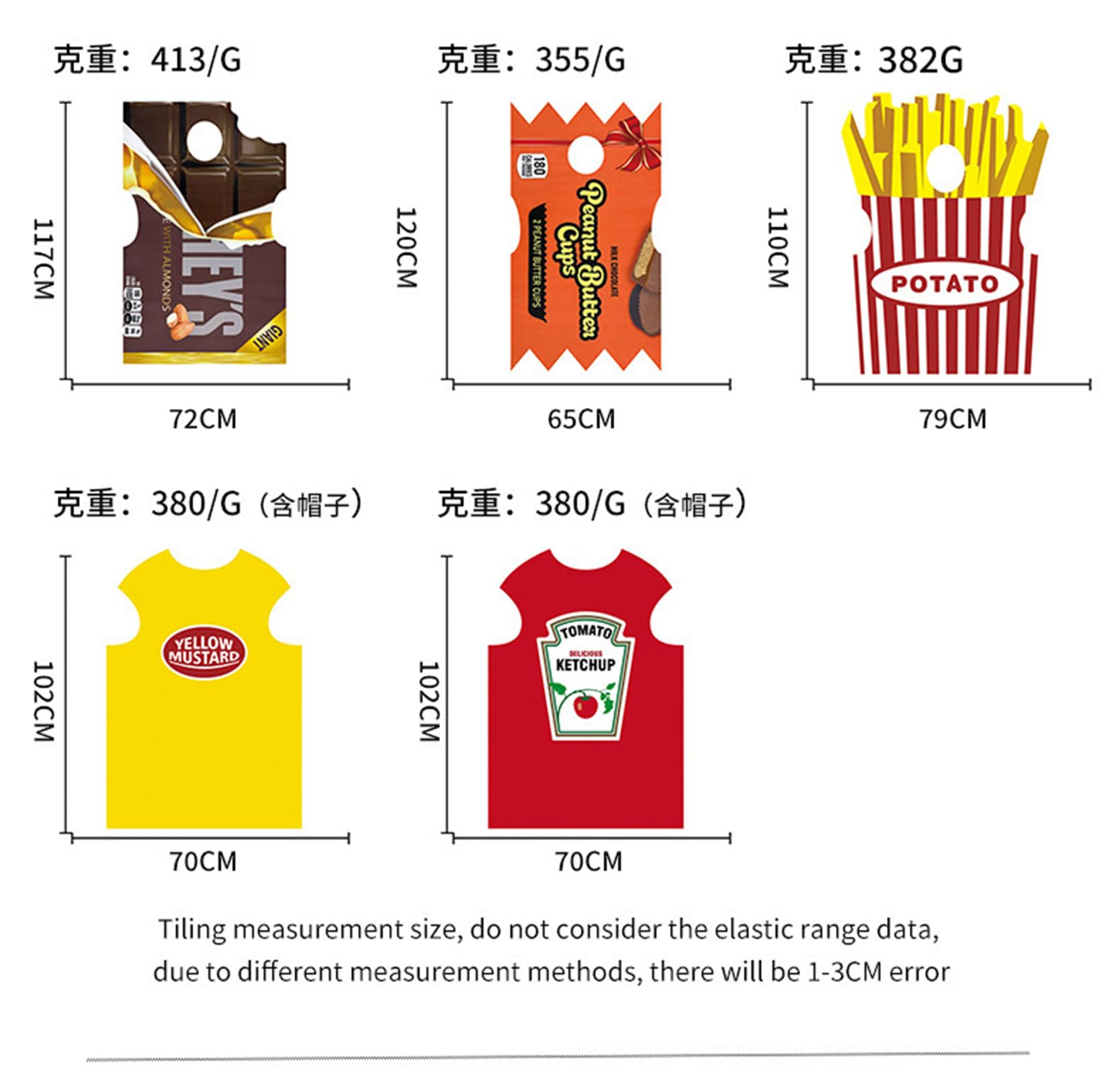 Costume di Carnevale Cosplay Divertente Cibo Festa di Halloween Palco Costume Divertente Purim Patatine Fritte Ketchup Cioccolato per Adulti