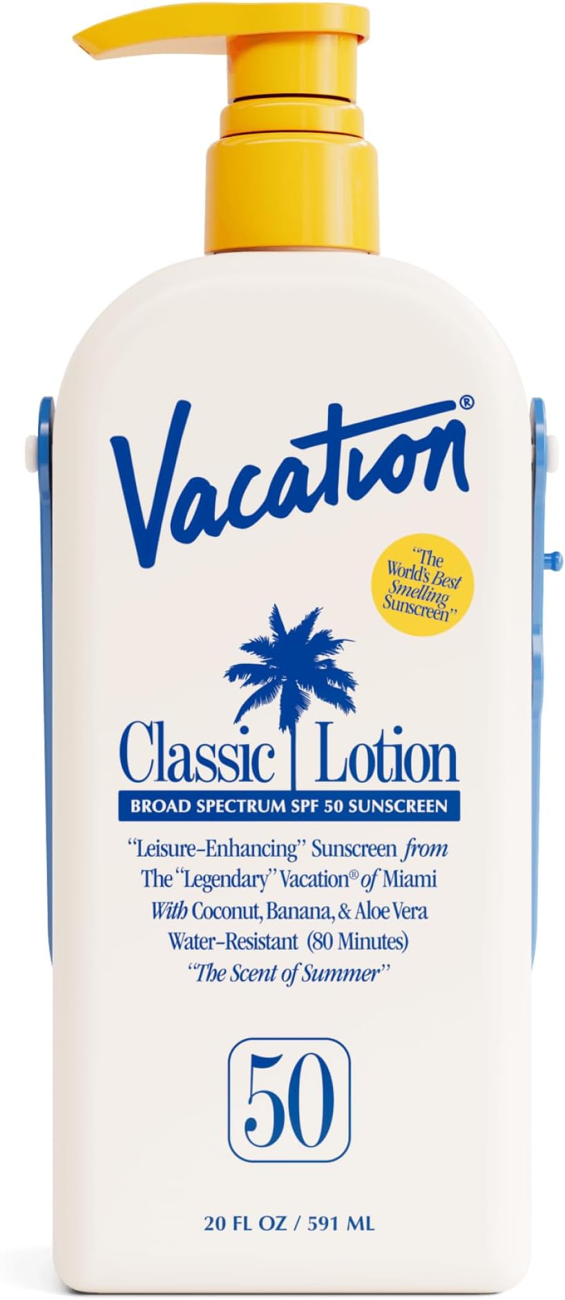 Vacation Classic Lotion SPF 50 Sun Jug, Broad Spectrum Bulk Sunscreen SPF 50, Water Resistant Sunblock, Suntan Lotion with Pump, Vegan, Family-Size, 20 Fl. Oz.