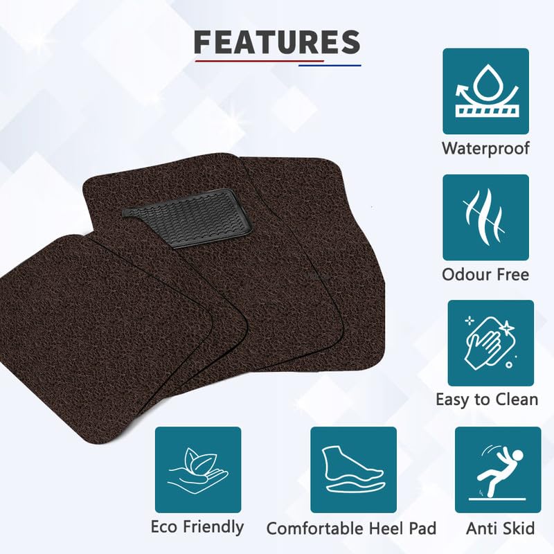 Image of Universal Fit Car Floor Mats, Anti-Skid Curly /Noodle Foot Mat, Vinyl Rubber Curly Grass Mats, Heal Pad, Dust & Liquid Trapping for Comfort, 5 Pcs Stylish Car Accessories Interior(Coffee)