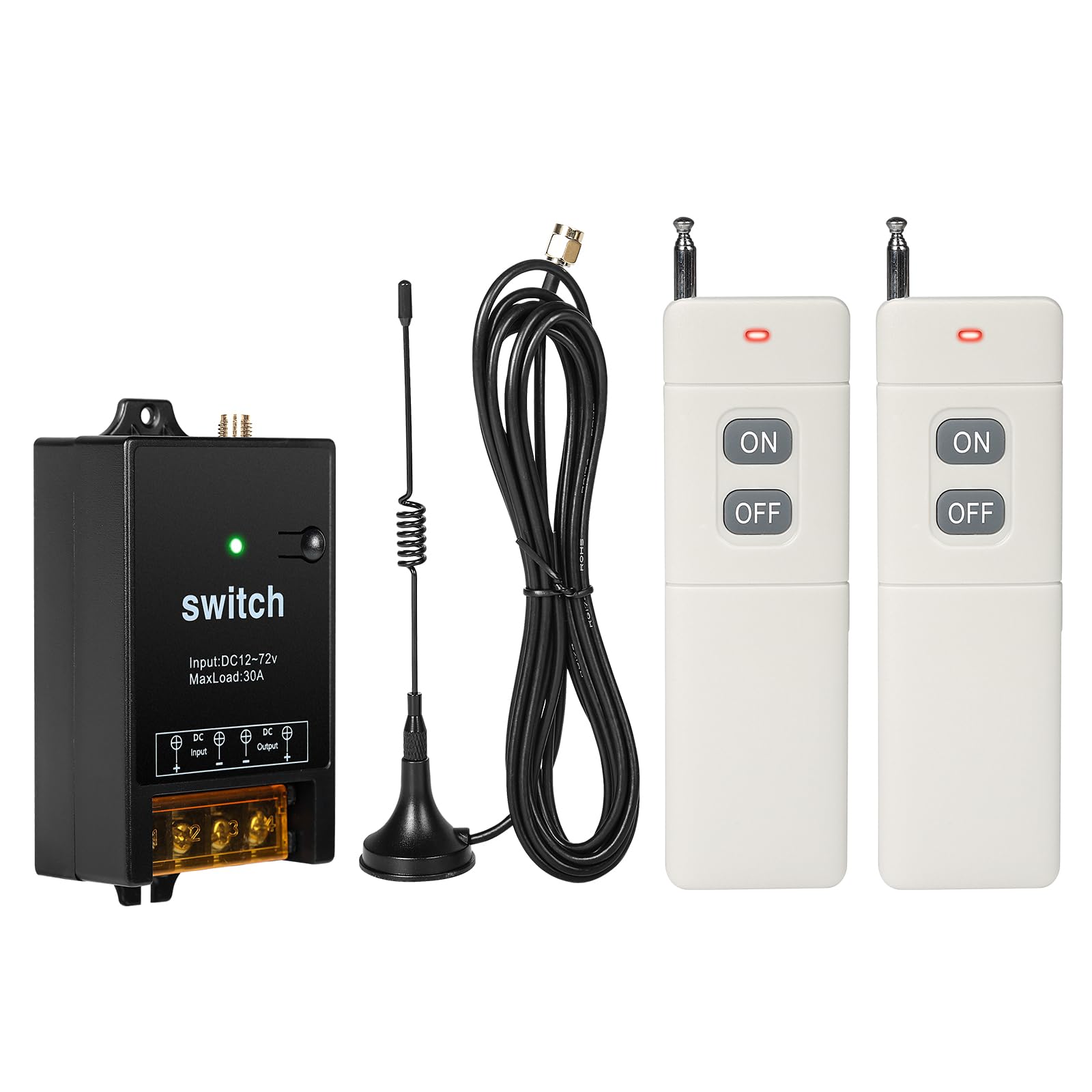 Jadeshay Commutateur à Distance sans Fil 12V, DC12-72V 30A Interrupteur de Télécommande sans Fil 500M/1640ft Commutateur de Télécommande de Relais pour Lampe Pompe À Eau Moteur Ventilateur