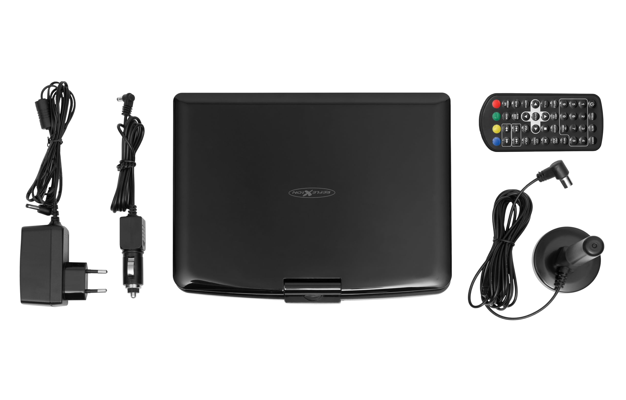 Reflexion DVD1017 Tragbarer 25,4 cm (10 Zoll) DVD-Player mit DVB-T2 HD Tuner, Fernbedienung, 12V Adapter, HDMI, USB, 230V Netzteil schwarz