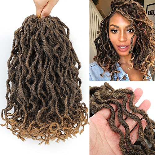 6 Packs Goddess Locs Crochet Hair 12 Inch, Mermaid Faux Locs Pre-looped Deep Wavy Curly Ends, Curly Crochet Hairs River Locs Hairs(6packs,T27）