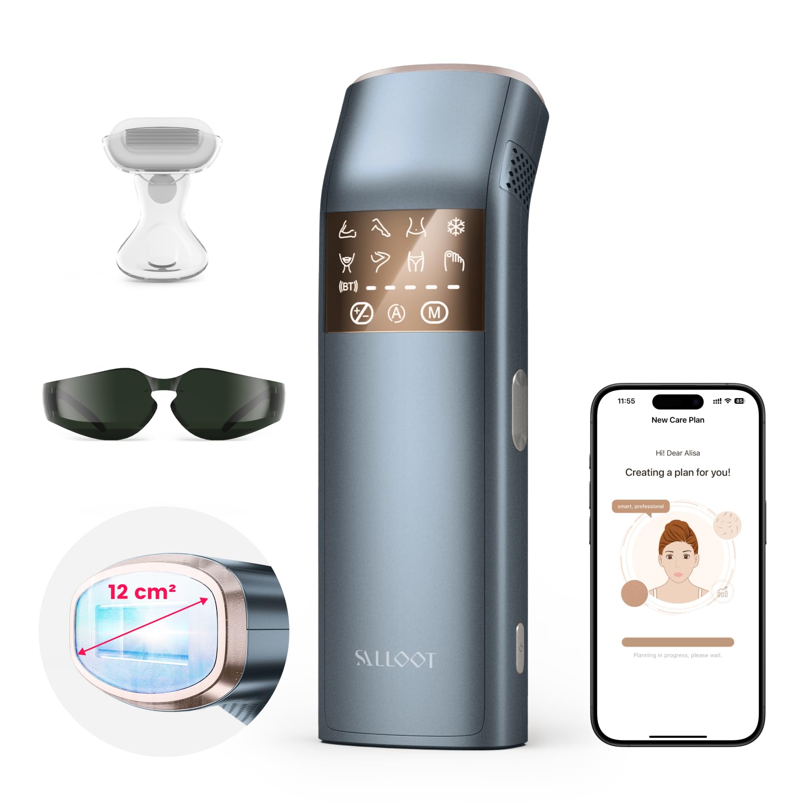 Triplo Impulso Luce Pulsata, 12 cm² Sapphire Laser Peli Donna, 3℃ & 4 Tecnologia Di Raffreddamento Per Una Depilazione Indolore, Epilatore Laser Peli Epilazione a Casa per Viso, Bikini,Gambe