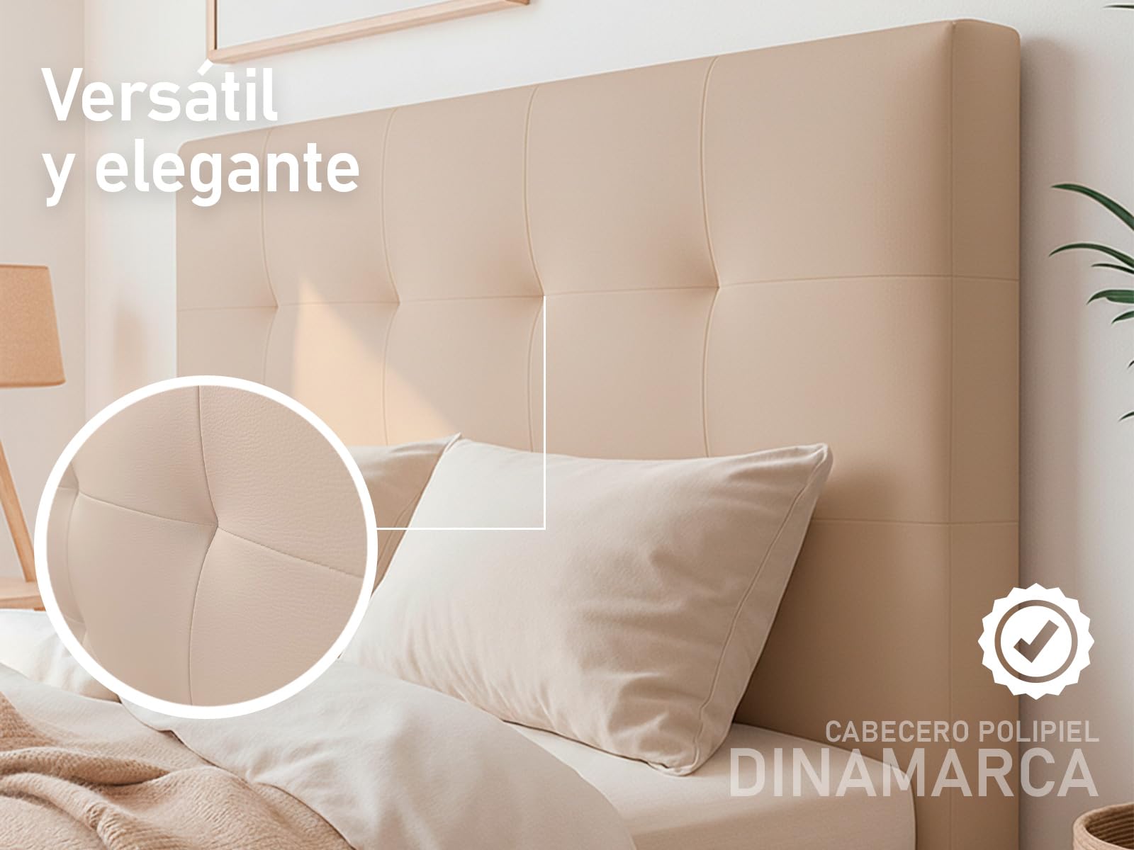 amuéblate Online, Cabecero Modelo Dinamarca Acolchado, Tapizado en Polipiel de Alta Gama, Medidas: 160 x 120 cm (para Cama de 150 y 160) Beige
