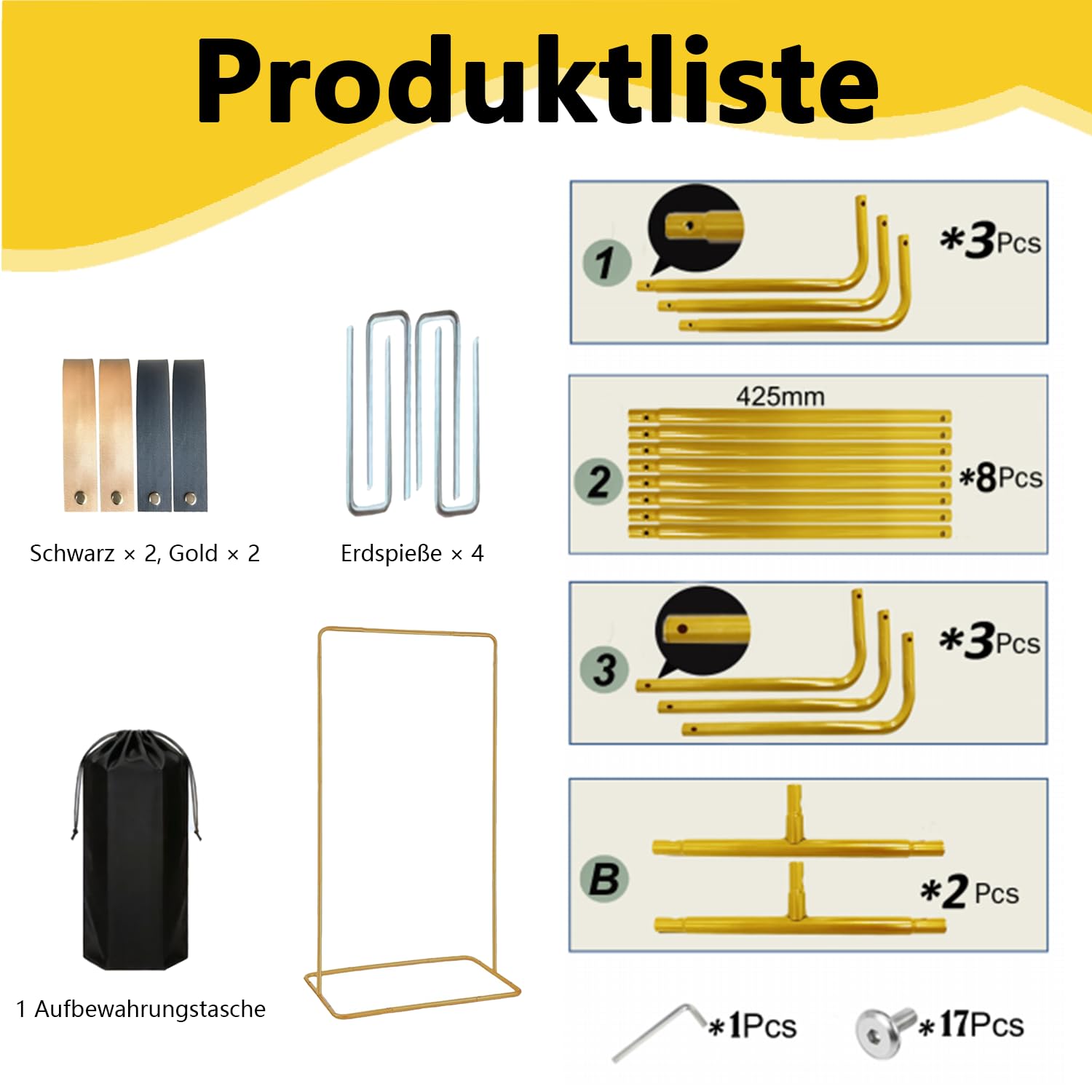 Hochzeitsschild Halter, Schweres Metall Quadratisches Hintergrundgestell 1.75m mit 4 Lederriemen für Outdoor & Indoor, Willkommensschild Halter für Partydeko, Posters, Hochzeit und Jede Feier
