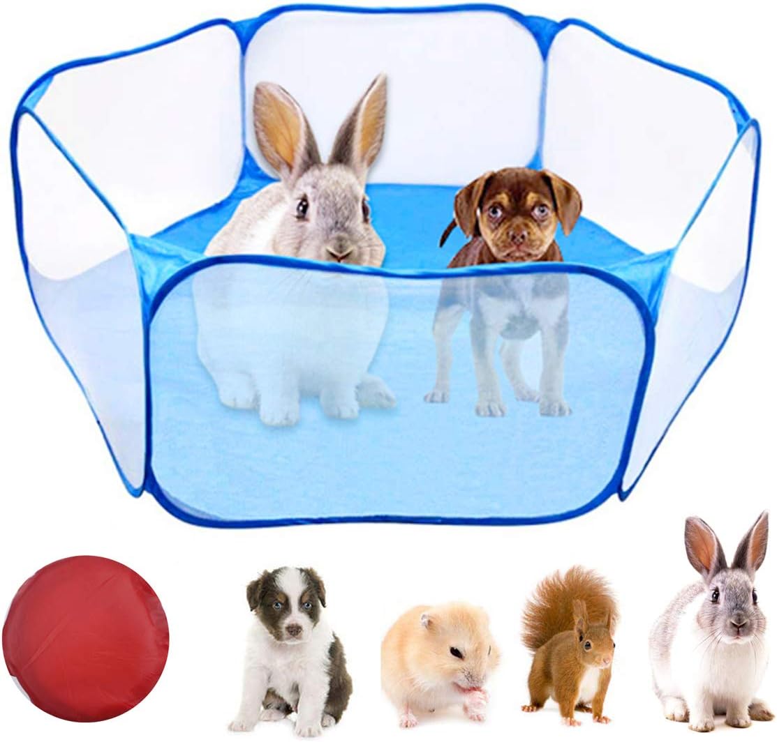 WEONEPortable Small Animals Playpen, Foldable Pet Pens, Breathable & Transparent Pet Exercise Fence for Guinea Pigs, Rabbits, Hamsters, Chinchillas, Hedgehogs, Cats - Blue