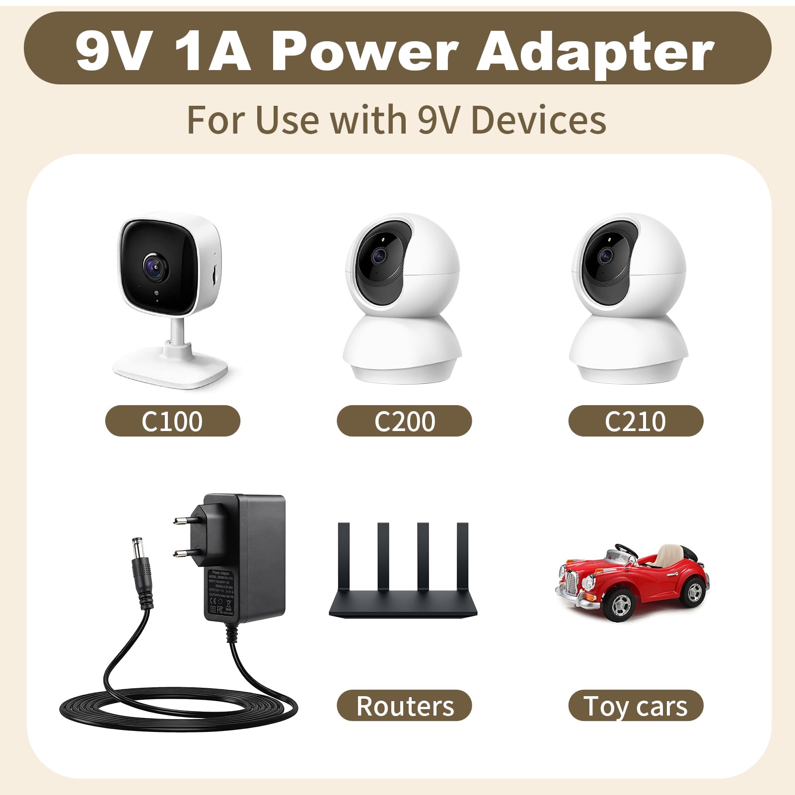 9 V 1 A Caricatore per fotocamera Cavo per C200, C210, C100, C210, C310, C320WS, TC60, TC70, Alimentatore per Fotocamere