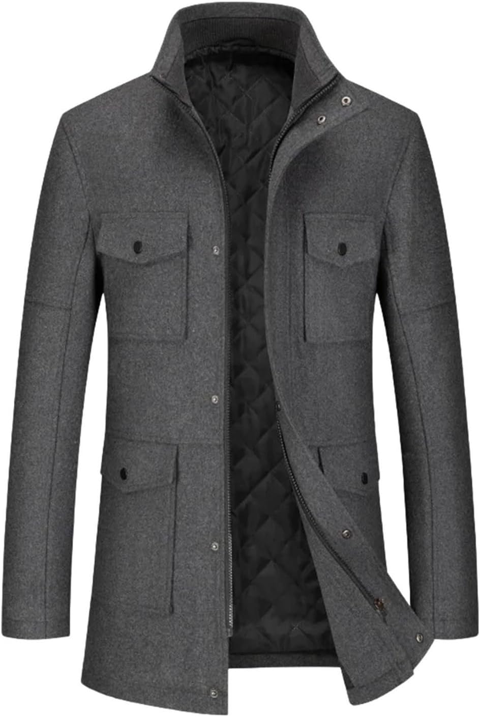 Men's Winter Woolen Business Casual Fashion Double Collar Coat Wool Blends Stand Collar Warm Trench Jackets