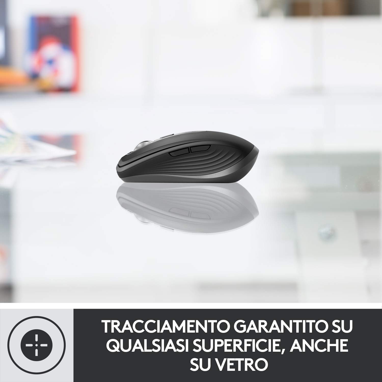 Logitech MX Anywhere 3 Mouse Compatto Performante – Wireless | Scroller Elettromagnetico, Ergonomico, 4000 DPI, Pulsanti Custom, USB-C, Bluetooth, Mac, iPad, Windows, Linux, Chrome - Nero