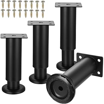 SHACHENH 4 x Furniture Feet 12-18 cm Height-Adjustable Feet for Furniture Feet Black Cabinet Feet Cabinet Feet for Cabinets Dressers Sofa Table Bed Feet Cabinet Feet for Couch Feet Bed Feet Sofa Feet