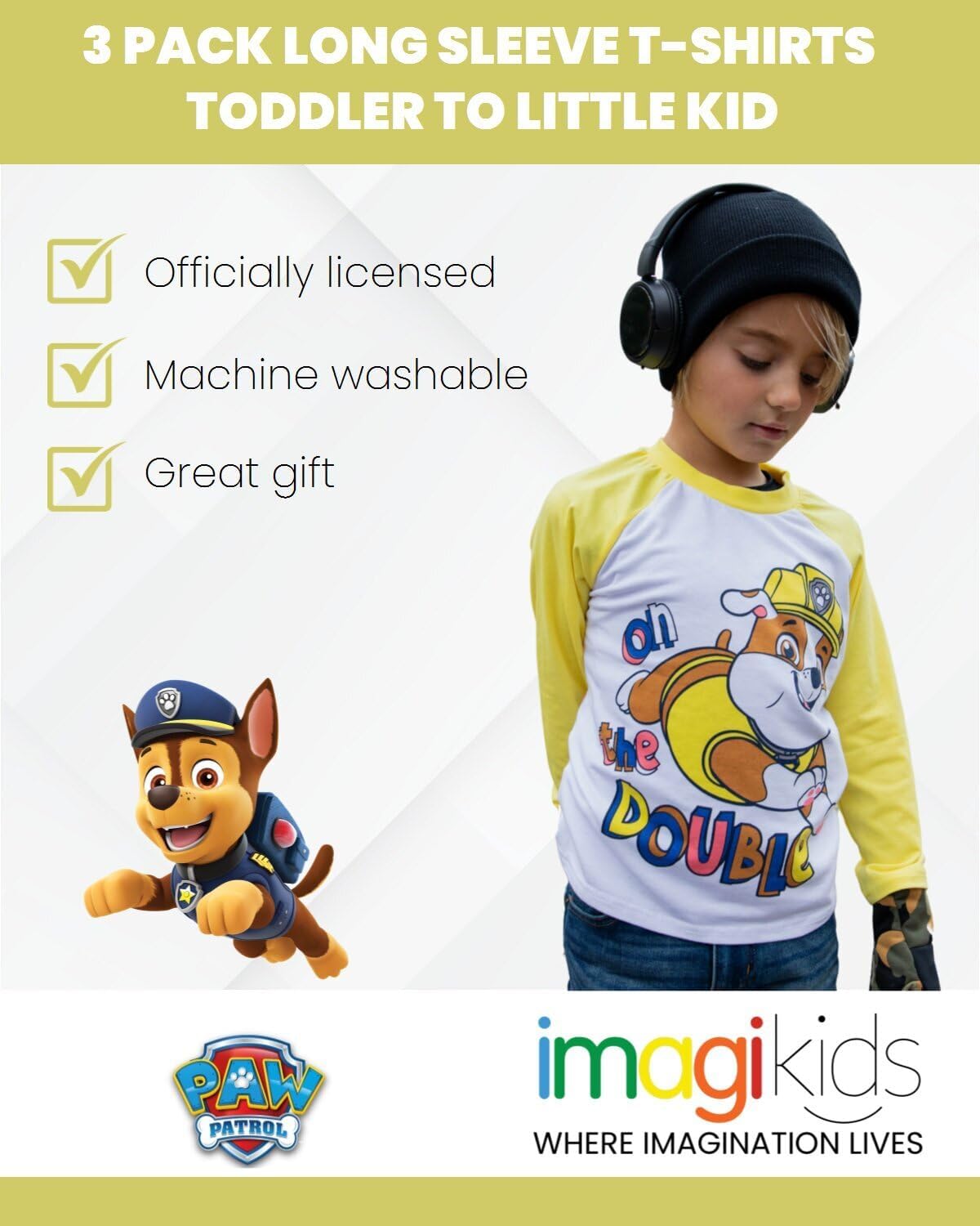 Nickelodeon Paw Patrol Rubble Marshall Chase 3 Pack T-Shirts Toddler to Little Kid - Image 2