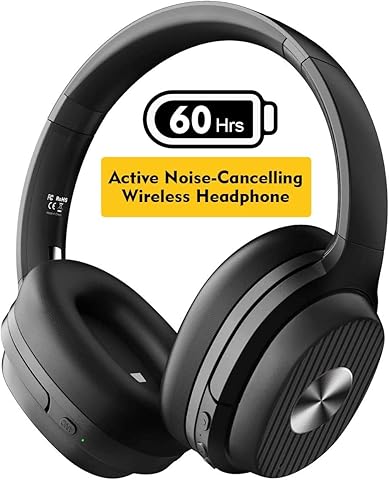 EKSA Active Noise Cancelling Headphones, 60 Hrs Playtime, Bluetooth 5.0 Wireless Headphones, Over Ear Headset with Quick Charge, CVC 8.0 Mic, Soft Protein Earpads, HIFI Deep Bass, for Business Travel
