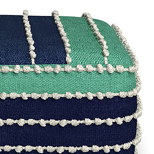 Simplihome Garbo 20 Inch Boho Square Woven Outdoor/ Indoor Pouf In Aqua, Navy And White Recycled Pet Polyester, For The Living Room, Bedroom And Kids Room #TOP5
