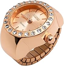 SALVE Rose Gold Studded Chunky Stretchable Statement Watch Ring for Women | Western Jewellery Minimal Finger Ring for Women | Aesthetic Accessories for Girls Gold Ring Analog Watch for Girls