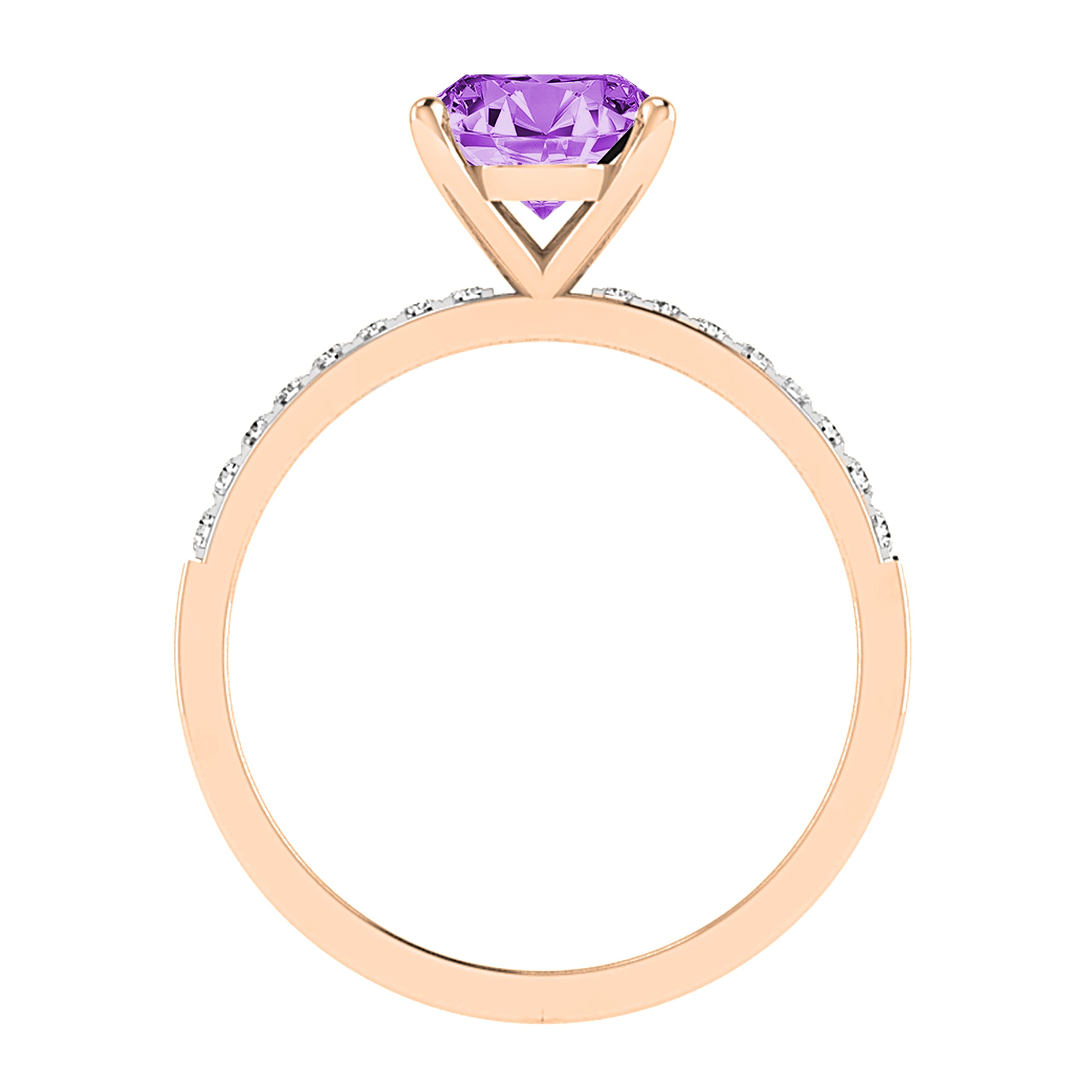 Anillo de compromiso Dazzlingrock Collection para mujer en oro rosa macizo de 14 quilates, con amatista ovalada de 9x7 mm y diamante blanco redondo de 0,19 ct, talla 6.