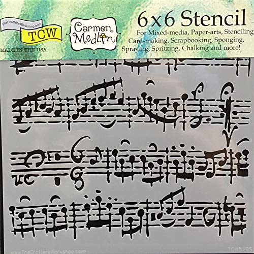 The Crafters Workshop Reusable Stencils For Crafts, Art, Journaling, Scrapbooking, Card Making, Airbrushing, Painting Or Mixed Media, 2 Pk, 6" X 6", Sheet Music/Capricious #TOP1
