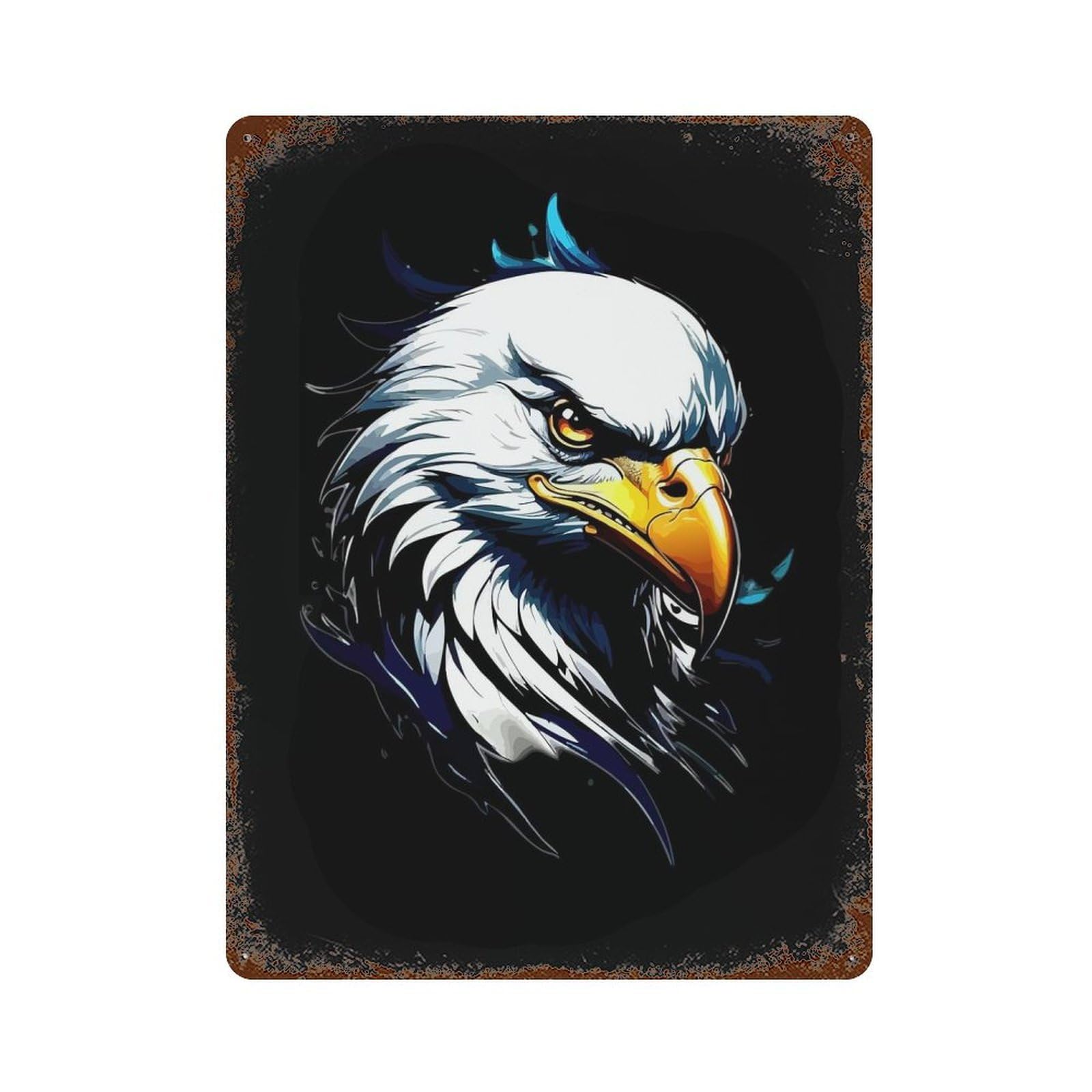 Eagle Head Portrait on Black Background Rusty Metal Tin Sign 15.7"x11.8", Classic Wall Plaque for Pub, Kitchen And Man Cave Decor