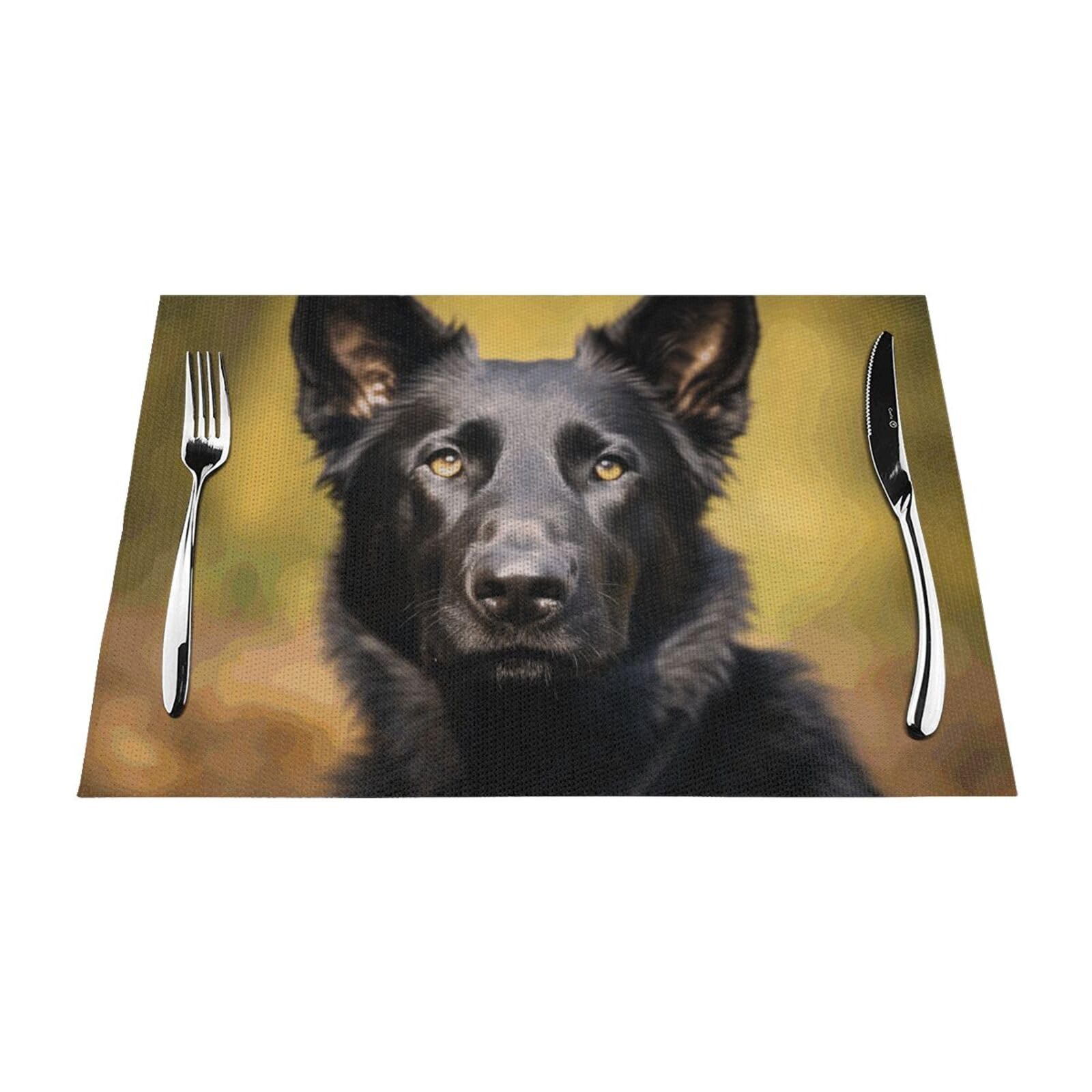 Placemats Set of 1 PC Heat Resistant Non-Slip Place Mats for Dining Table Black german shepherd dog Placemats Wipeable Washable PVC Weave Table Mats for Party Kitchen Dining Decor