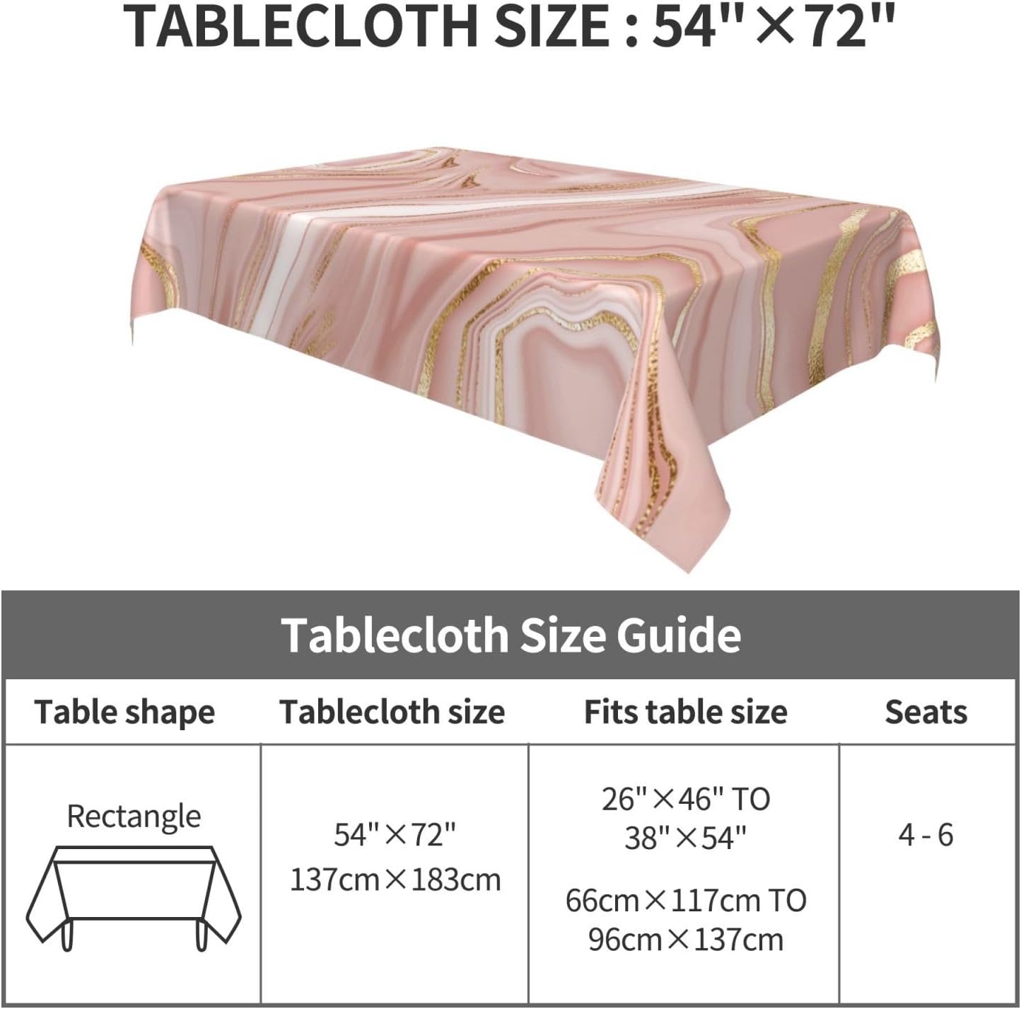 Pink Golden Marble Tablecloth for Dining Room Kitchen 54"x72" image 3