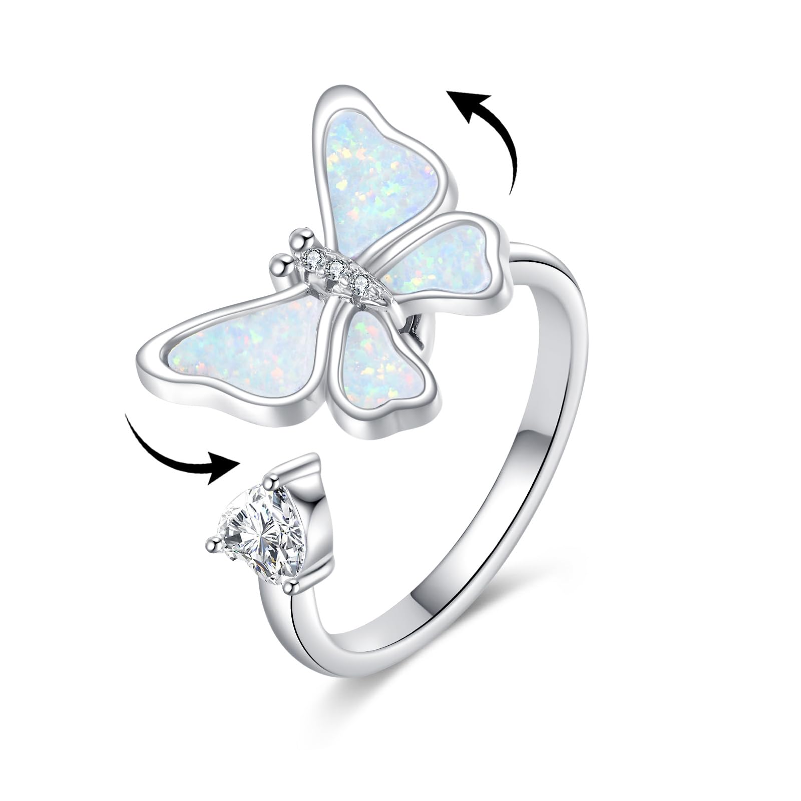Schmetterlings Ring S925 Sterling Silber Opal Schmetterlings Angst Ring Spinner Fidget Verstellbarer Ring Schmuck Geschenke für Frauen Damen