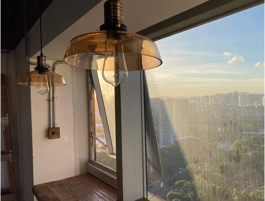 L-Type Track Lighting Pendants Restaurant Chandelier Dome Brown Glass Lampshade with Bronze E26 Socket Lightolier Compatible Track Light Industrial Customizable Hallway Gallery,1 Light