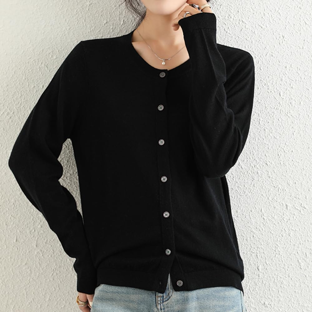 Women's 100% Merino Wool Crew Neck Cardigan Sweater Top Long Sleeve Button Down 2025 - Image 3
