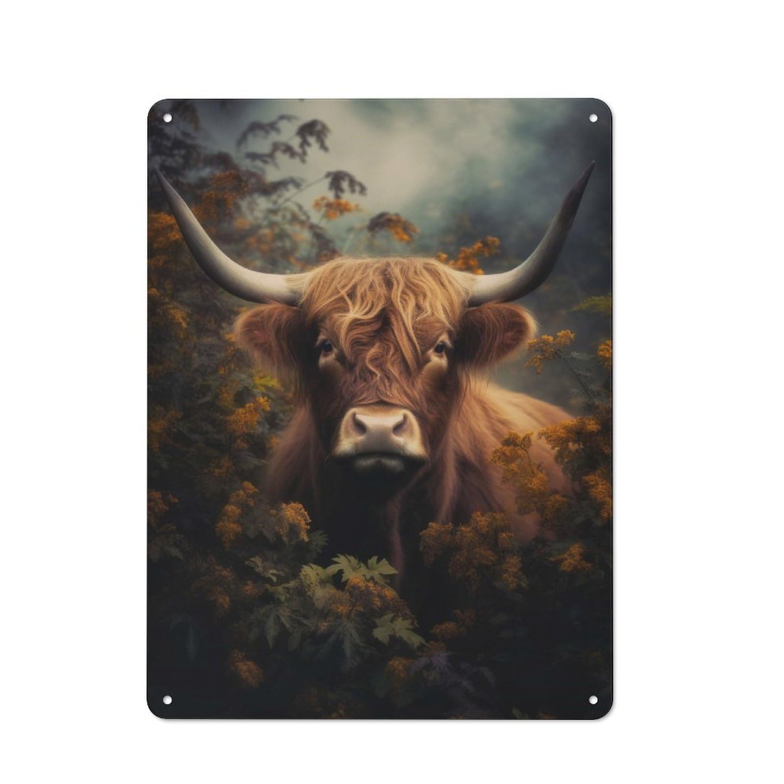 Junmoney Style-1 Highland Cow In Foliage Metal Wall Plaque 40X30cm, Vintage Nostalgic Wall Art For Bedroom, Office, Home Bar Or Dining Room