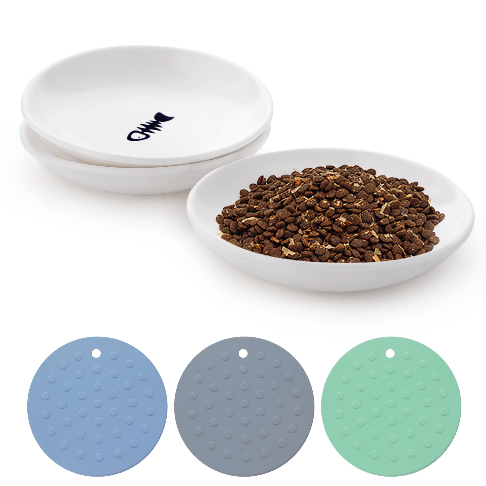 Lot de 3 gamelles en céramique pour chats et chiens avec tapis en silicone, gamelles pour eau et nourriture