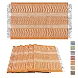 ANDSTAR Set of 6 Pcs Bamboo Placemats with Fringed Decoration Natural Anti-Slip Bamboo Placemats Was