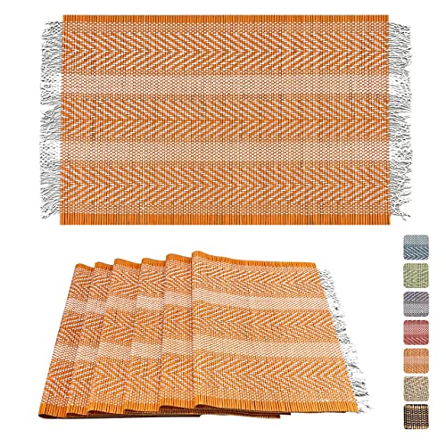 Andstar Set Of 6 Pcs Bamboo Placemats With Fringed Decoration Natural Anti-Slip Bamboo Placemats Washable Heat-Resistant Table Mats For Dining Room And Kitchen (Orange) #TOP16