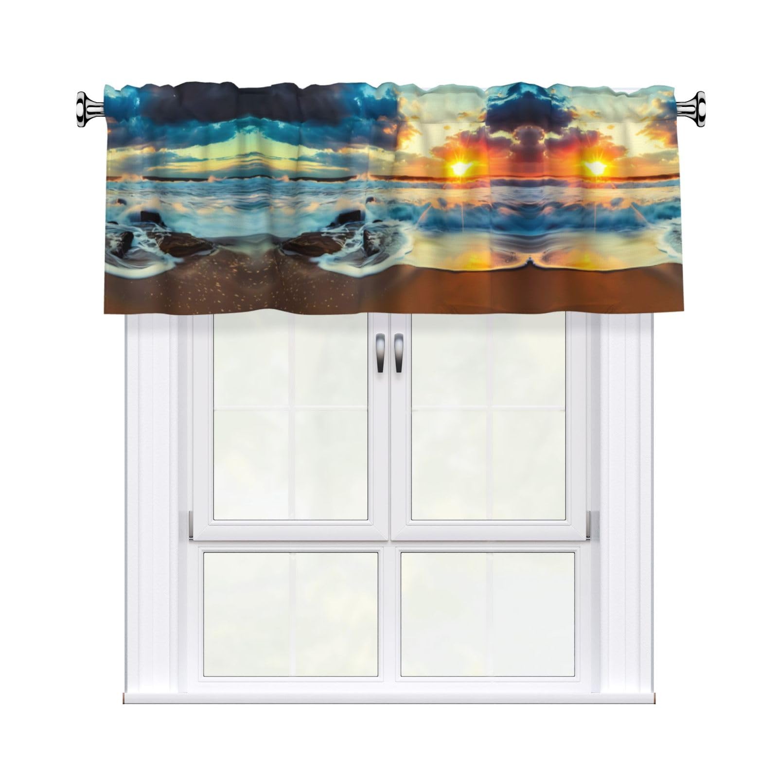 WHJSHOP Sunset beach Prints Curtain Valance 54x18in - Peach Skin Kitchen Window Layer, Filtered Light & Quick-Install Rod Pocket Cover
