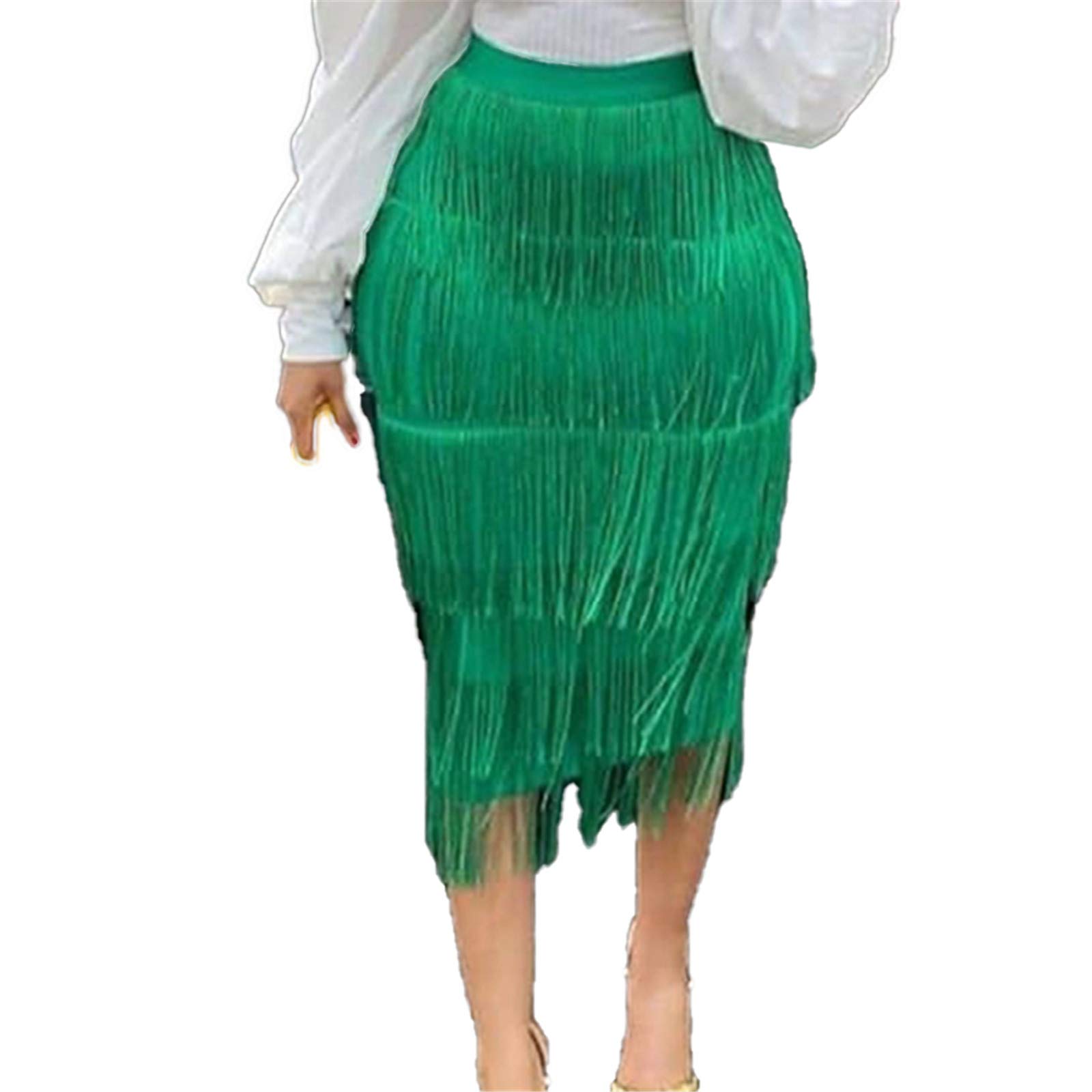 Gonne Aderenti da Donna con Frange a Matita Elasticizzate Gonne a Vita Alta con Nappe Sottili da Donna
