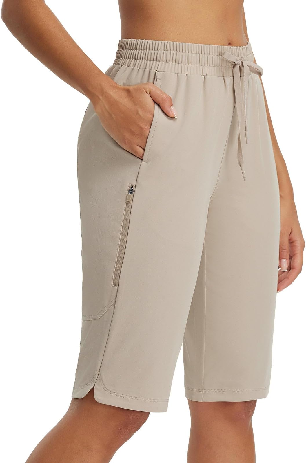Women's Hiking Walking Shorts with Zip Pockets Knee Lenght Water Resistant Quick Dry Travel Bermuda Shorts