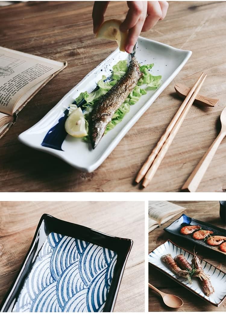 Specialty Underglaze Ceramic Sushi Plate, 11ins Restaurant Tableware Sashimi Seafood Barbecue Retro Plates (Size : Sets of 3)